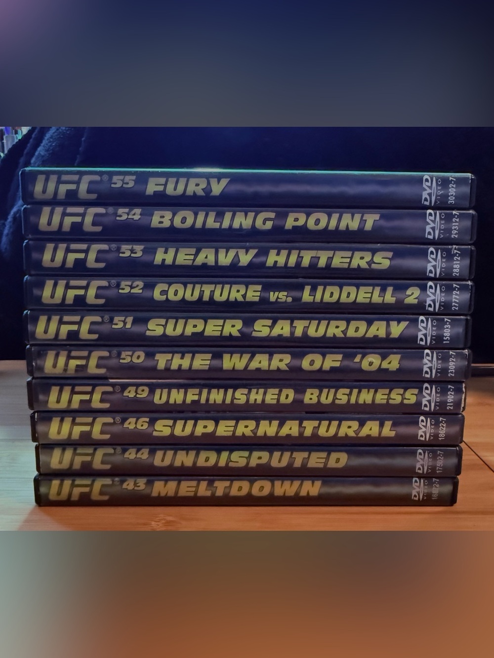 UFC DVD 10 lot Blue and Yellow Fight Event Spine Labels